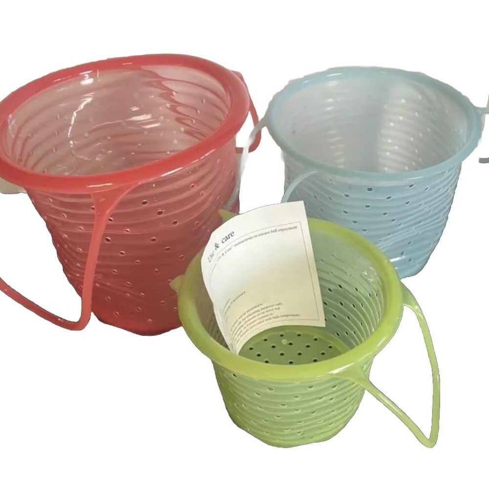 Prepology Set of 3 Silicone Food Strainer Baskets Pink Blue Green K36663